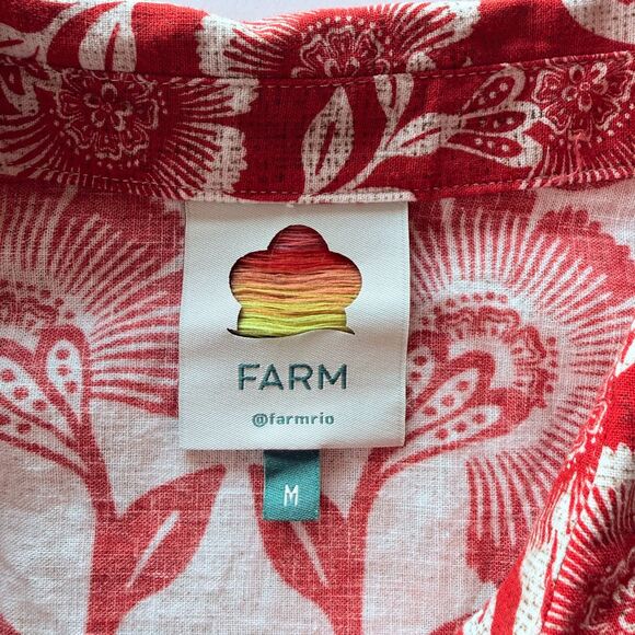 FARM Rio Pineapple Garden Floral-Print Linen-Blend Jumpsuit in Red & White Sz M - Picture 9 of 16